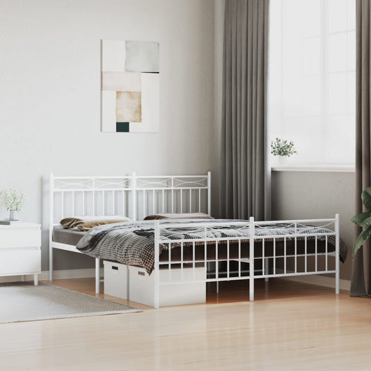 Metal Bed Frame without Mattress with Footboard White 59.1"x78.7"