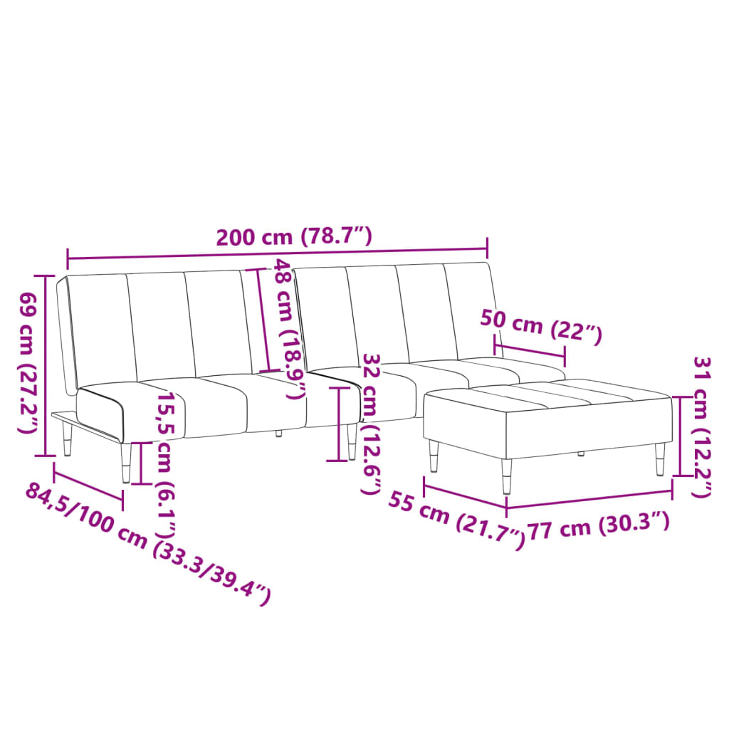 2-Seater Sofa Bed with Footstool Dark Green Velvet