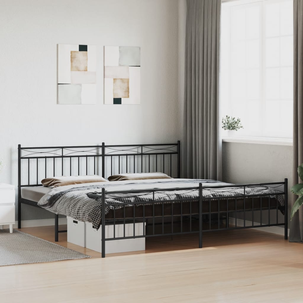 Metal Bed Frame without Mattress with Footboard Black 76"x79.9"