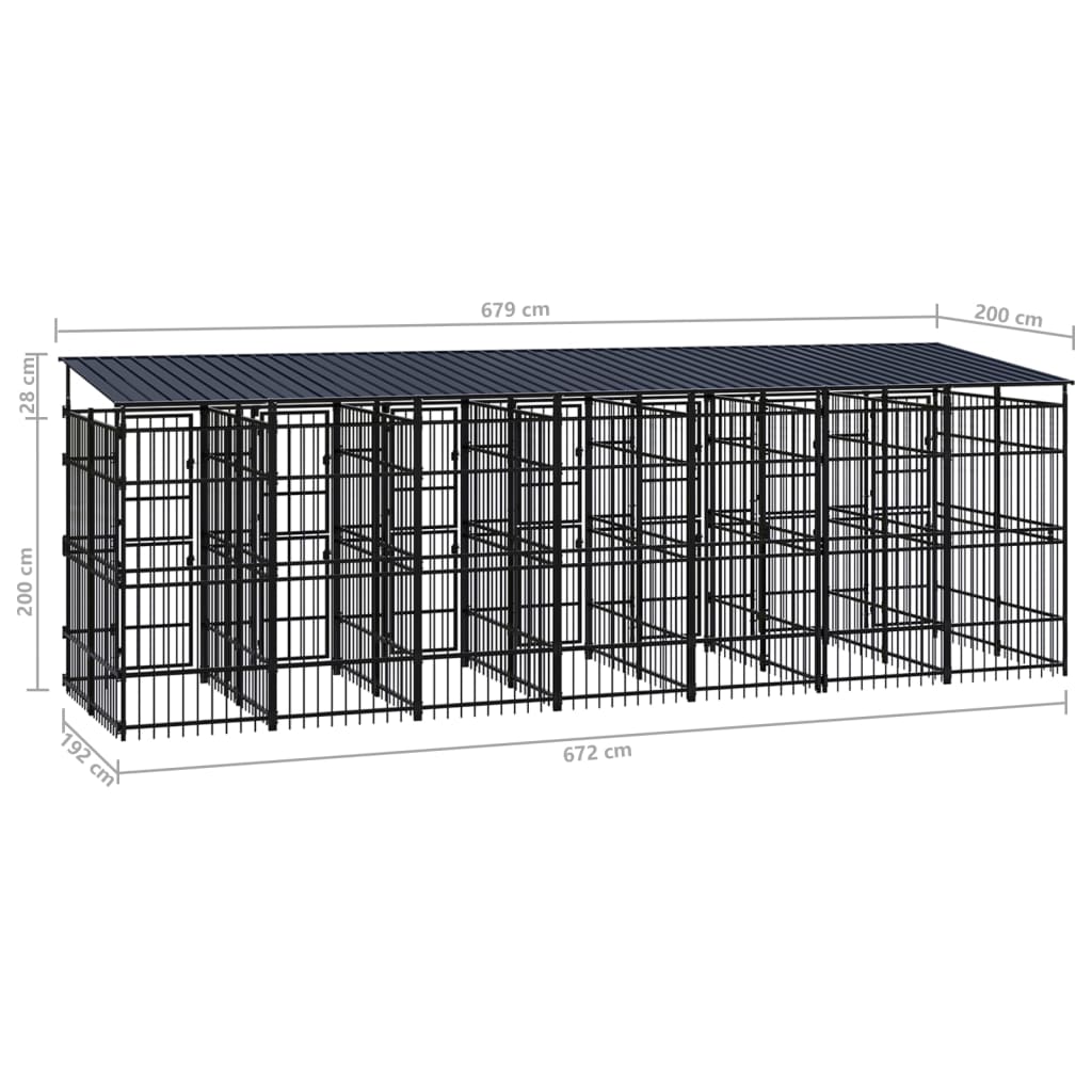 Outdoor Dog Kennel with Roof Steel 138.9 ft²