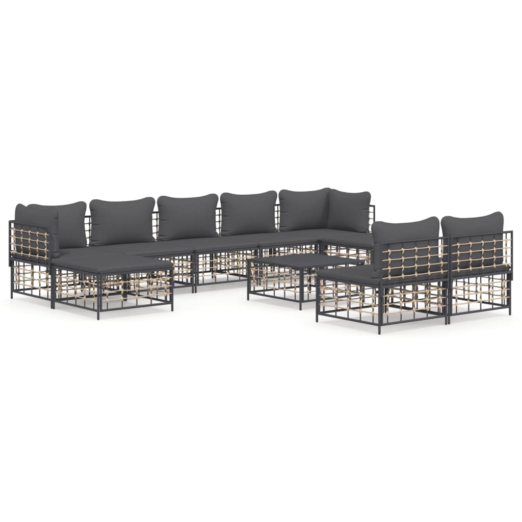 10 Piece Patio Lounge Set with Cushions Anthracite Poly Rattan