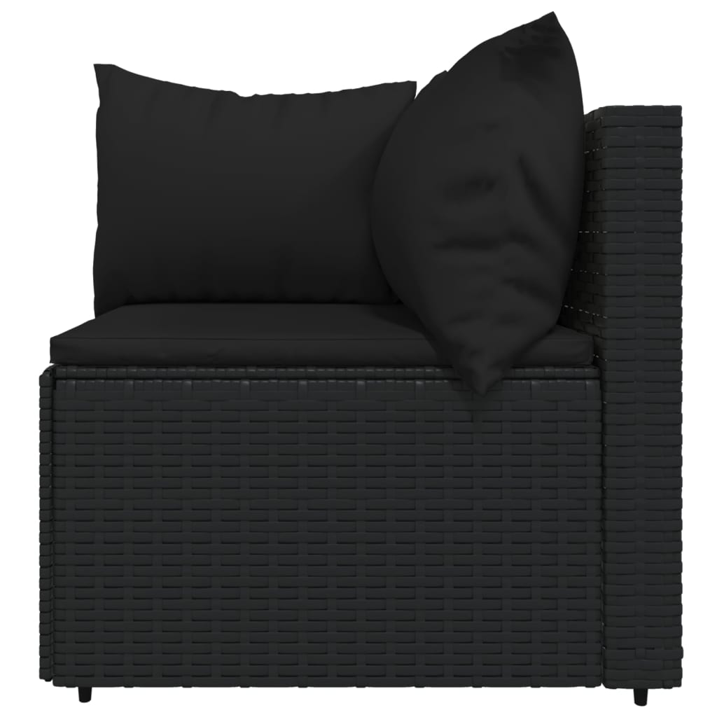 4 Piece Patio Lounge Set with Cushions Black Poly Rattan