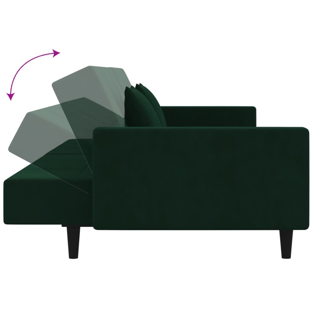 2-Seater Sofa Bed with Two Pillows Dark Green Velvet