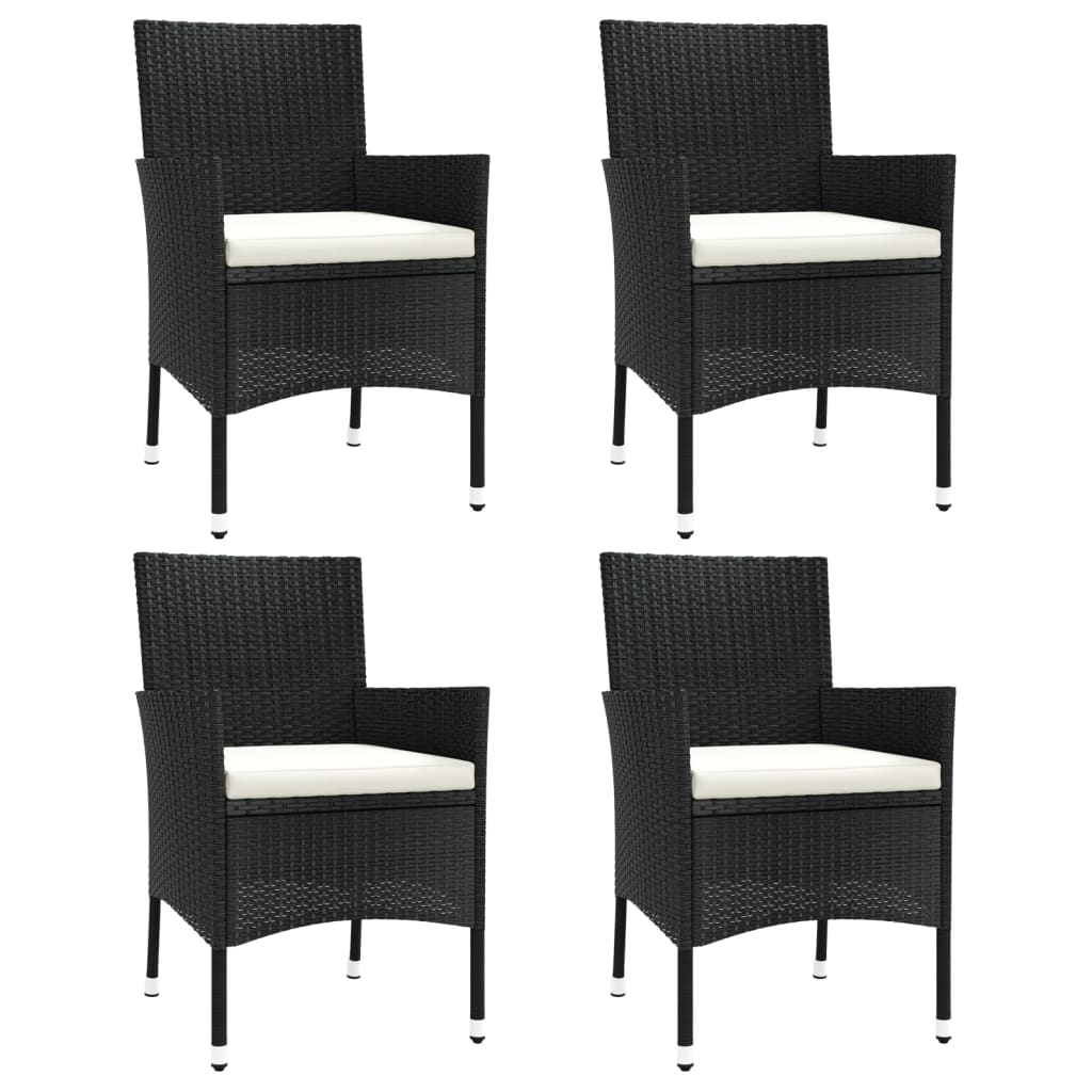 Patio Chairs with Cushions 4 pcs Poly Rattan Black