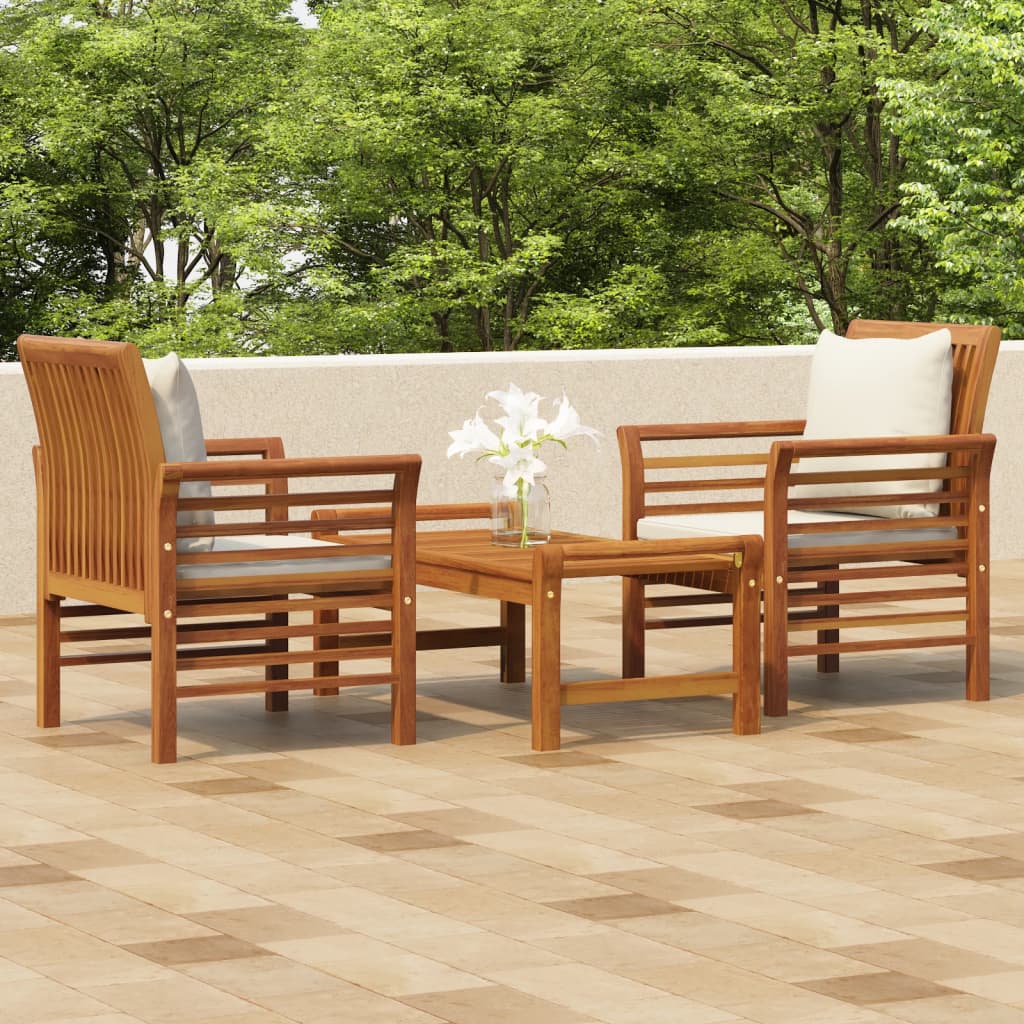 3 Piece Patio Lounge Set with Cushions Solid Wood Acacia