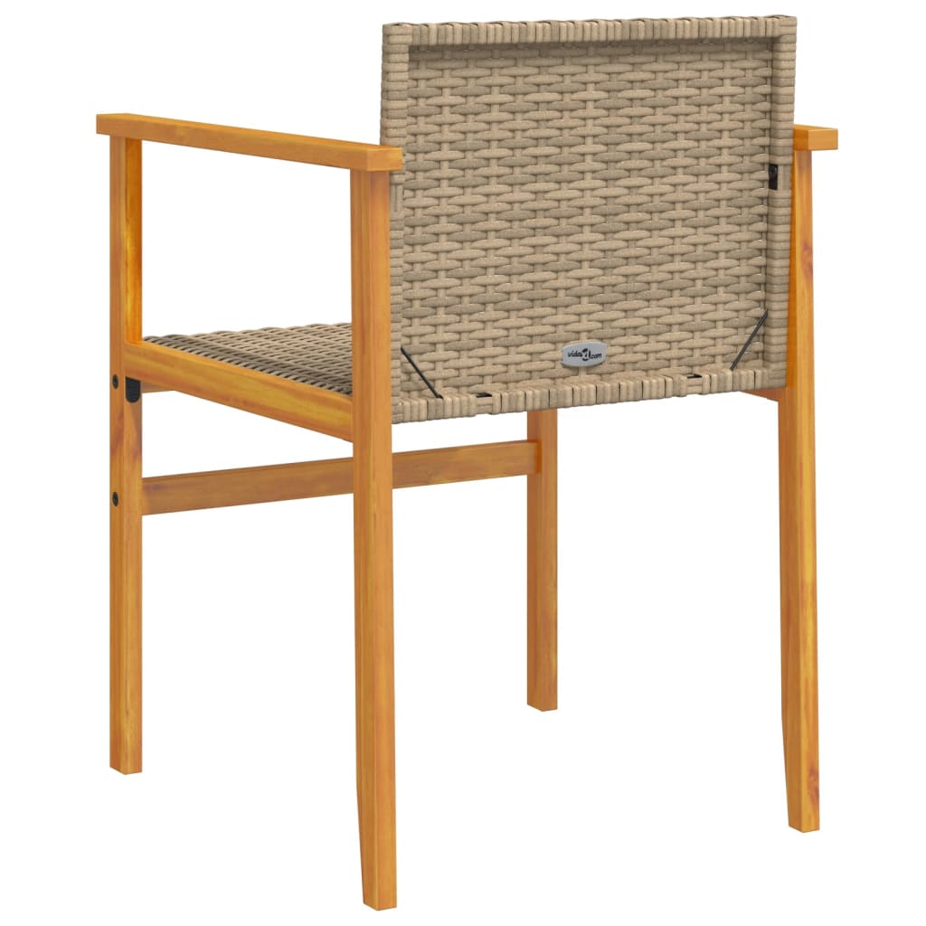 Patio Chairs with Cushions 2 pcs Beige Poly Rattan&Solid Wood