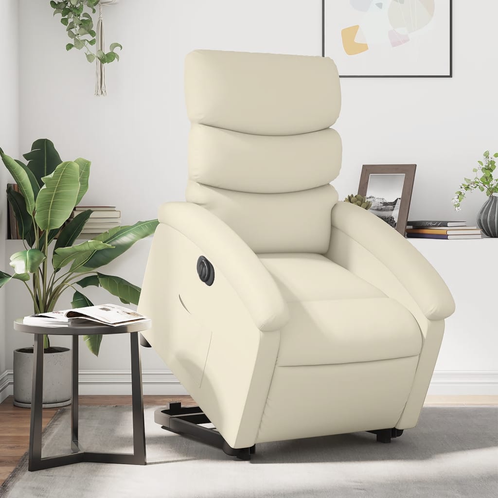 Electric Stand up Recliner Chair Cream Faux Leather