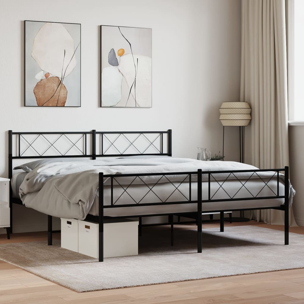 Metal Bed Frame without Mattress with Footboard Black 59.1"x78.7"