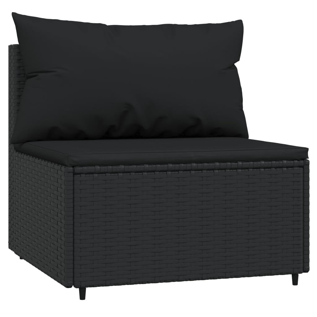 Patio Middle Sofas with Cushions 2 pcs Black Poly Rattan