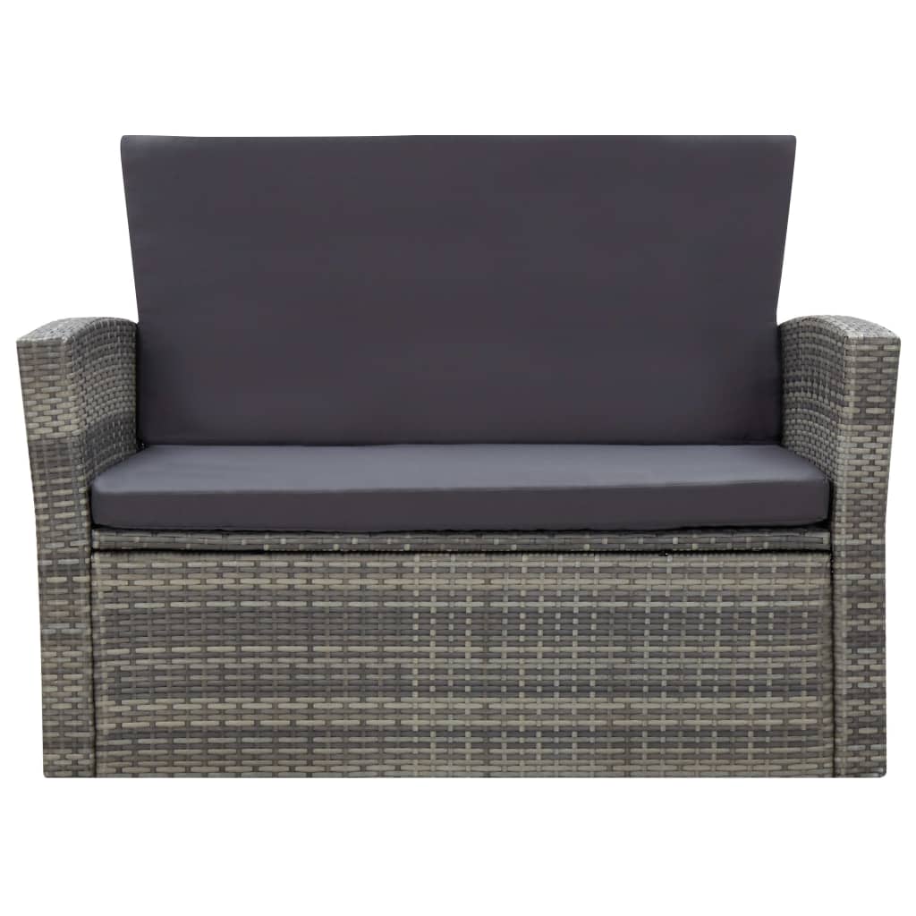 4 Piece Patio Lounge Set with Cushions Poly Rattan Gray