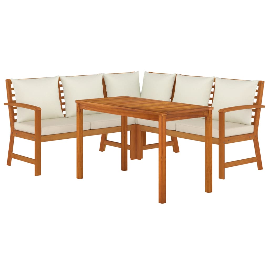 4 Piece Patio Dining Set with Cushions Solid Wood Acacia