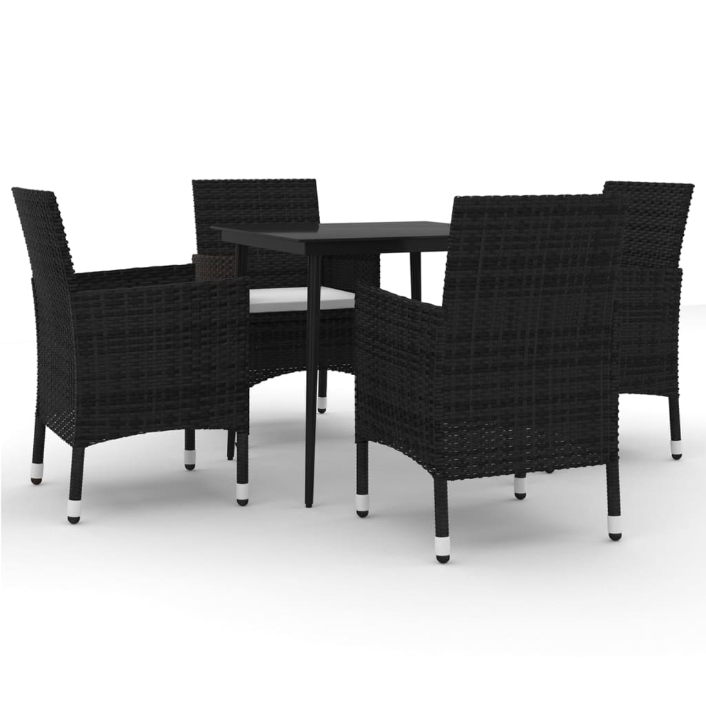 5 Piece Patio Dining Set with Cushions Poly Rattan and Glass