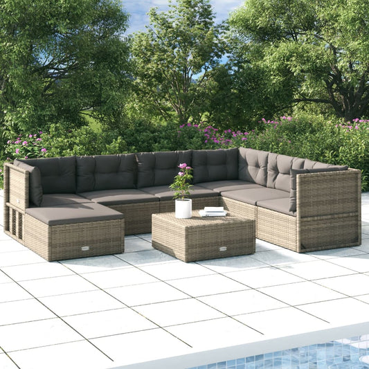 7 Piece Patio Lounge Set with Cushions Gray Poly Rattan