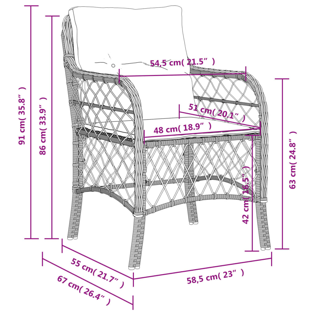 Patio Chairs with Cushions 2 pcs Brown Poly Rattan