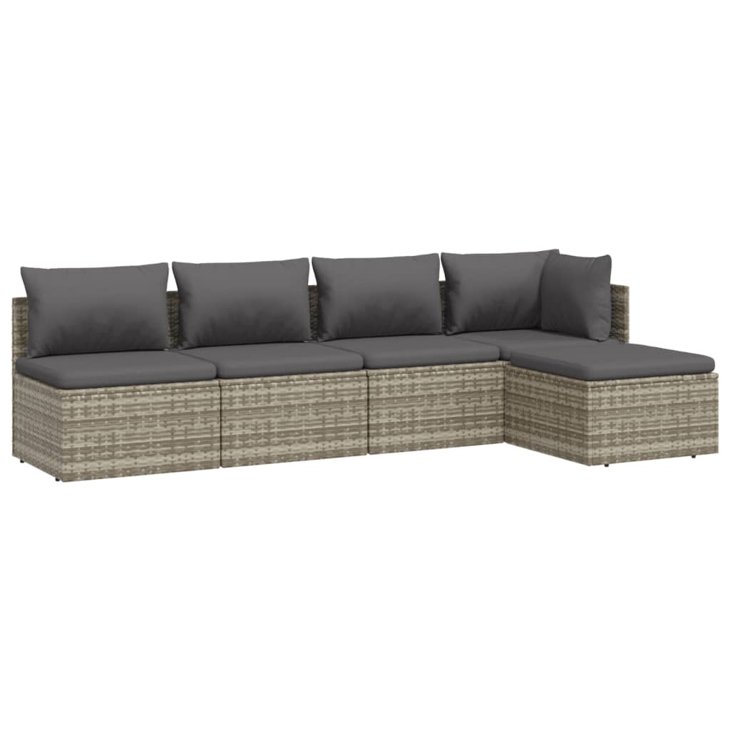 5 Piece Patio Lounge Set with Cushions Gray Poly Rattan