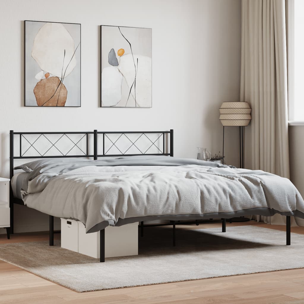 Metal Bed Frame without Mattress with Headboard Black 53.1"x74.8"