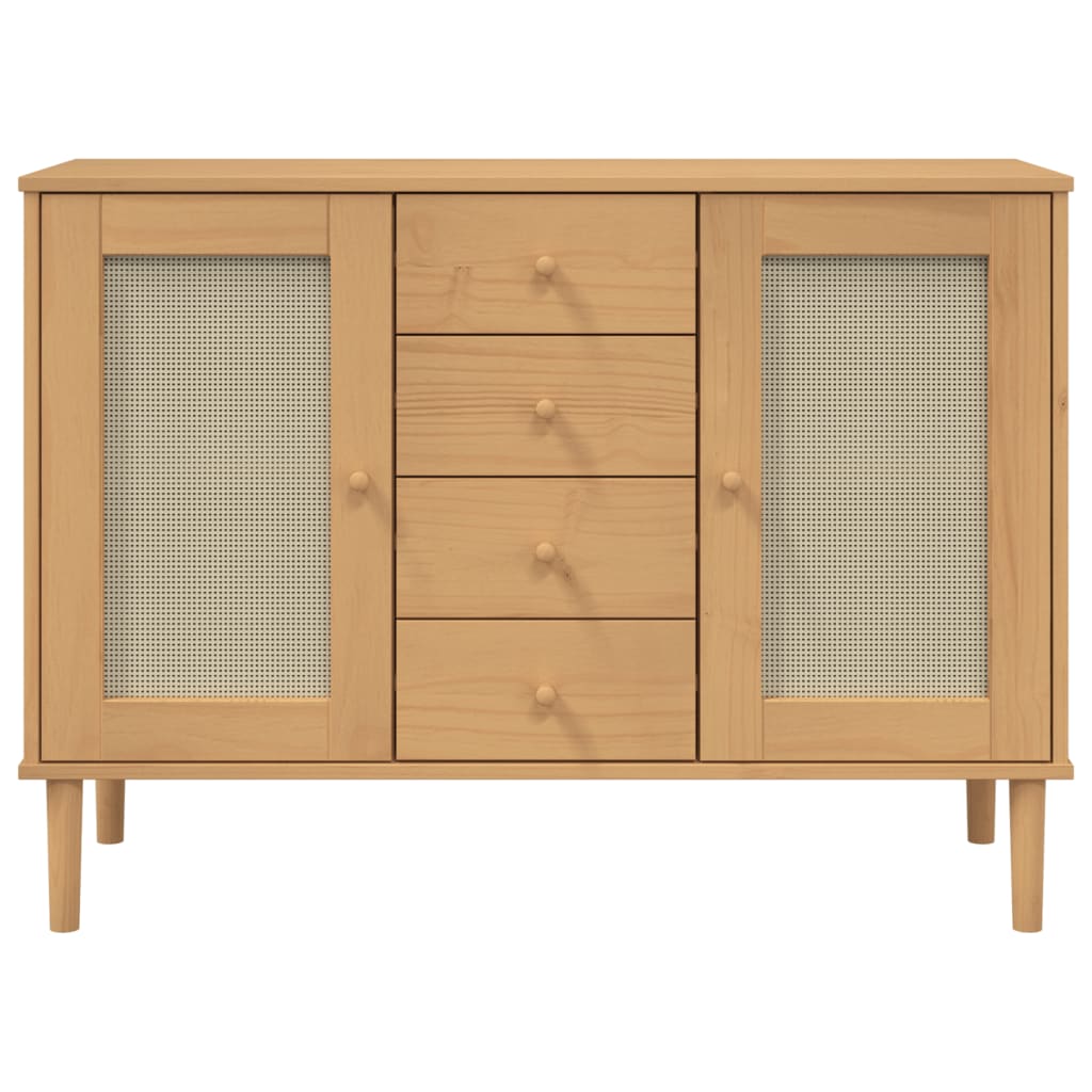 Sideboard SENJA Rattan Look Brown 44.1"x15.7"x31.5" Solid Wood Pine