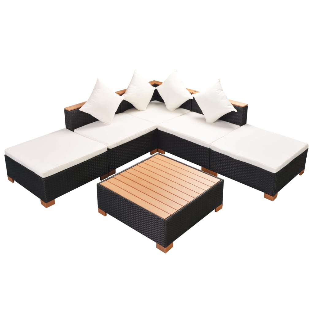 6 Piece Patio Lounge Set with Cushions Poly Rattan Black