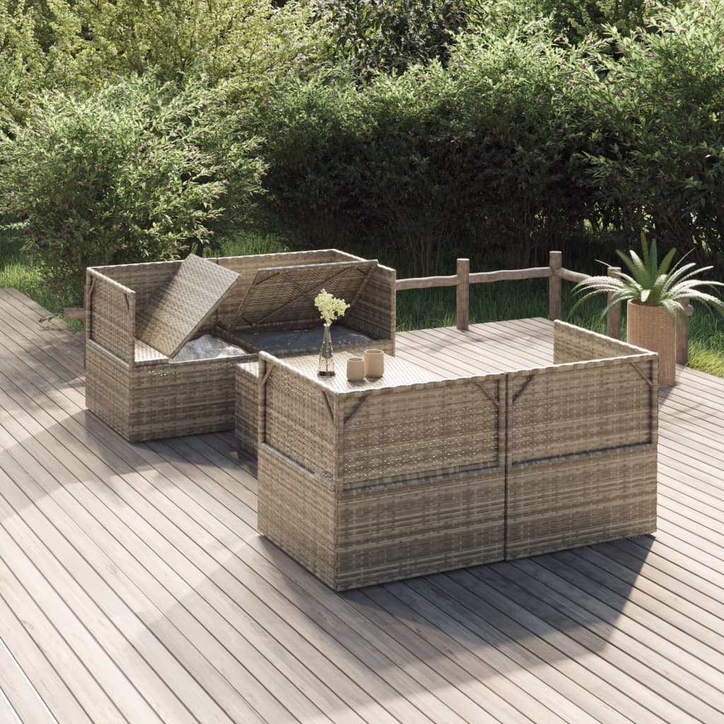 5 Piece Patio Lounge Set with Cushions Gray Poly Rattan