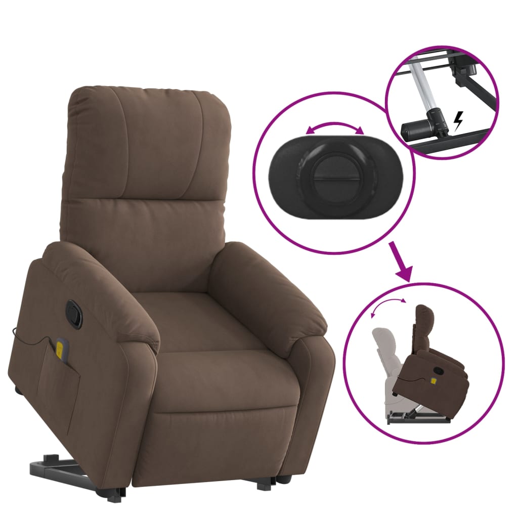 Stand up Massage Recliner Chair Brown Microfiber Fabric