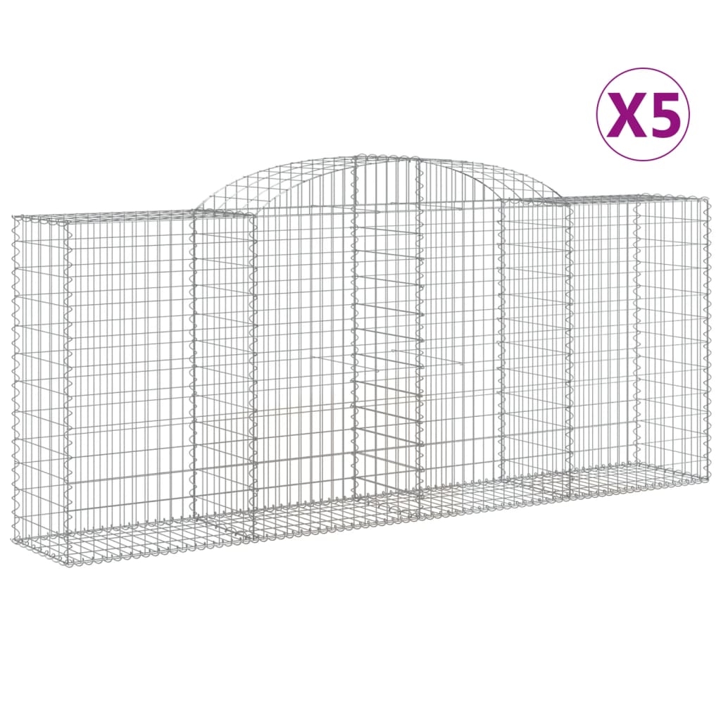 Arched Gabion Baskets 5 pcs 118.1"x19.7"x47.2"/55.1" Galvanized Iron