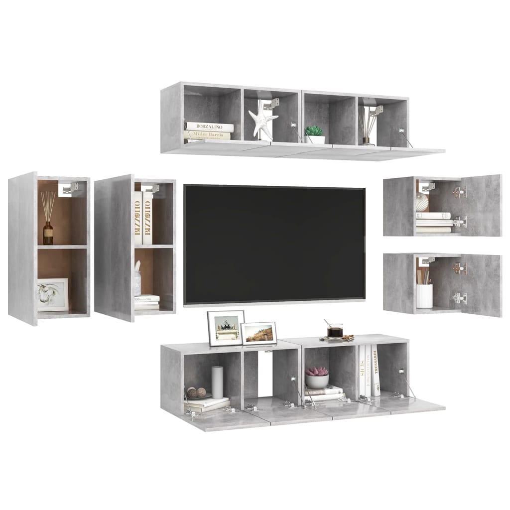 8 Piece TV Stand Set Concrete Gray Engineered Wood