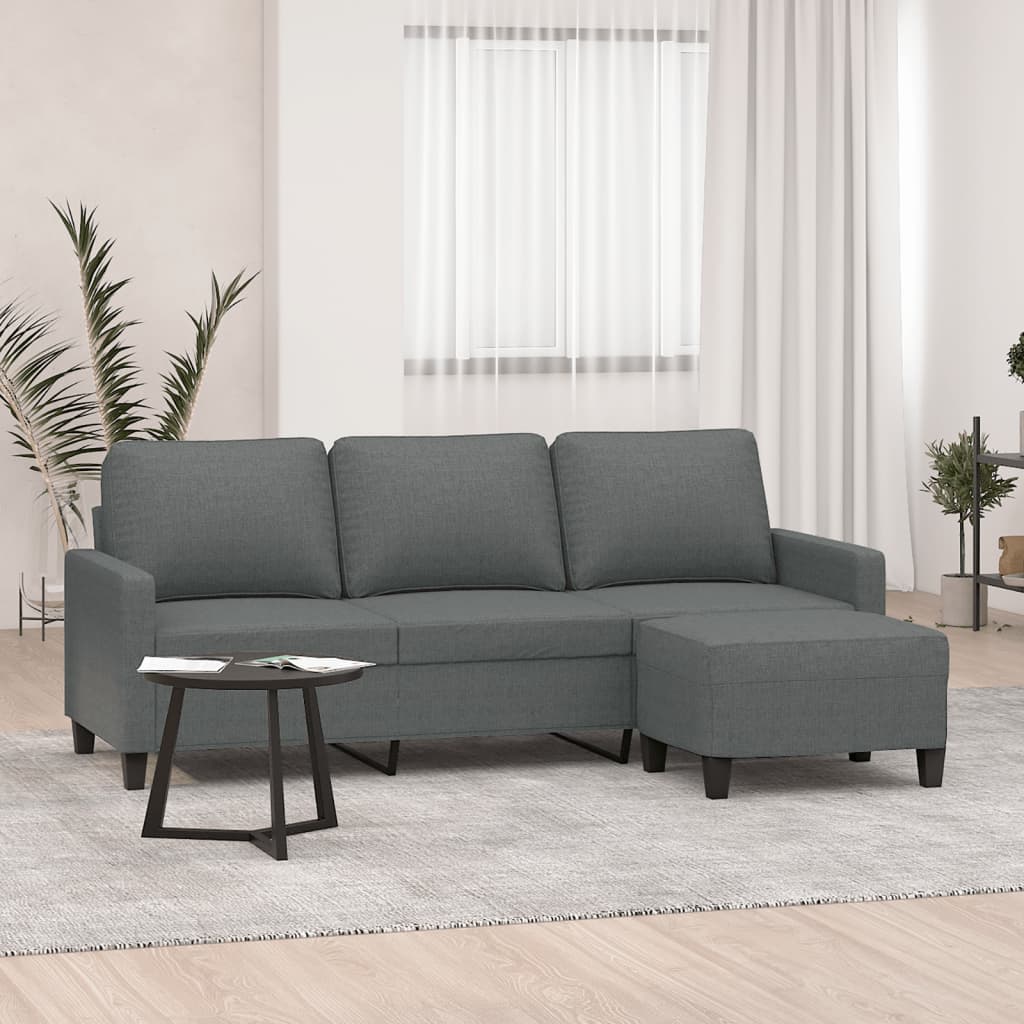 3-Seater Sofa with Footstool Dark Gray 70.9" Fabric