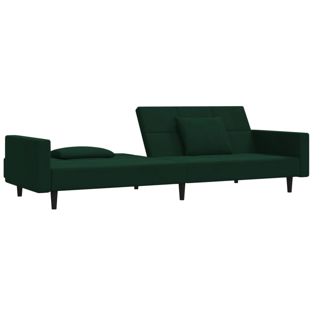 2-Seater Sofa Bed with Two Pillows Dark Green Velvet