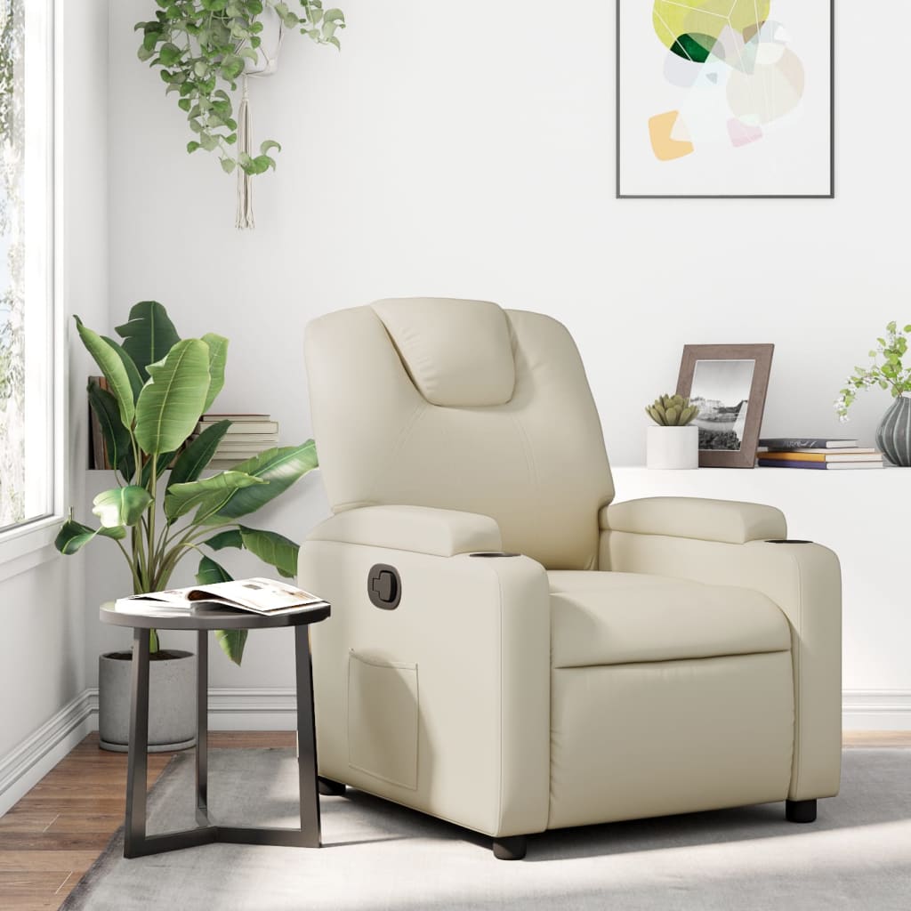 Recliner Chair Cream Faux Leather