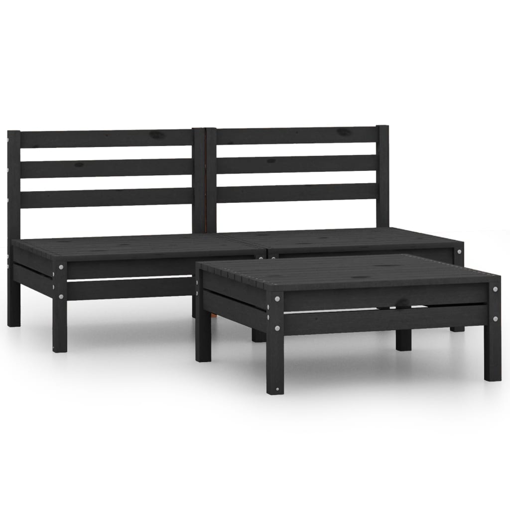 3 Piece Patio Lounge Set Black Solid Wood Pine