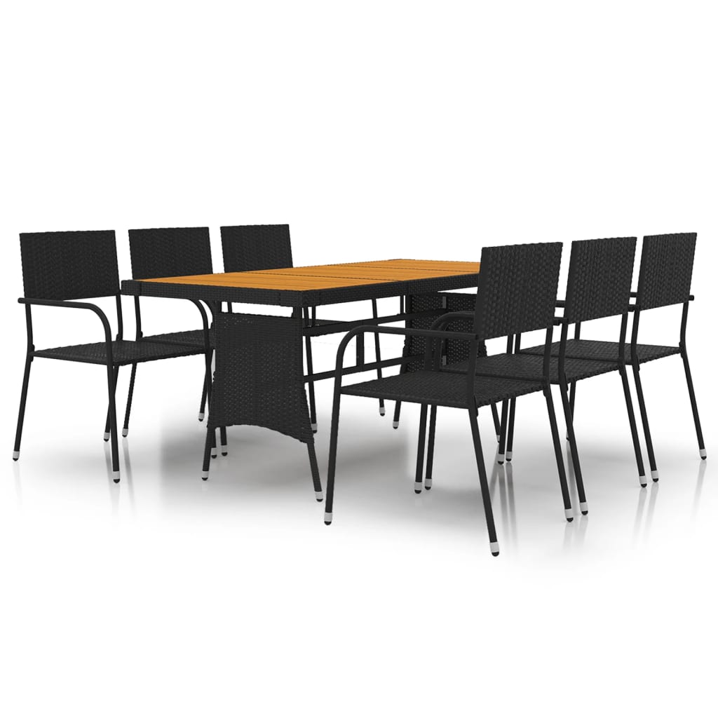 7 Piece Patio Dining Set Poly Rattan Black