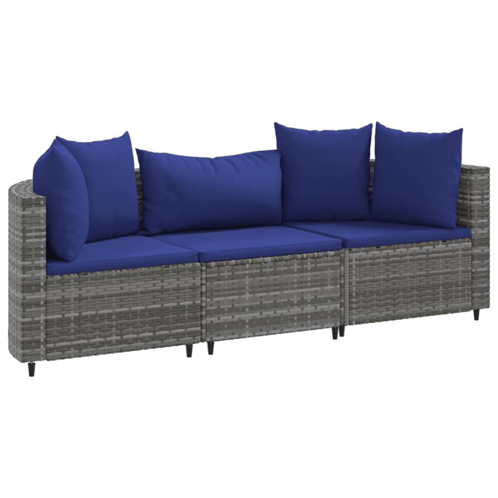 3 Piece Patio Sofa Set with Cushions Gray Poly Rattan