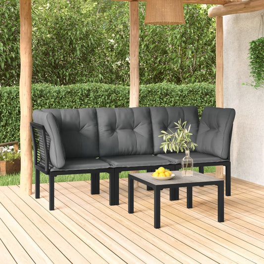 4 Piece Patio Lounge Set Black and Gray Poly Rattan