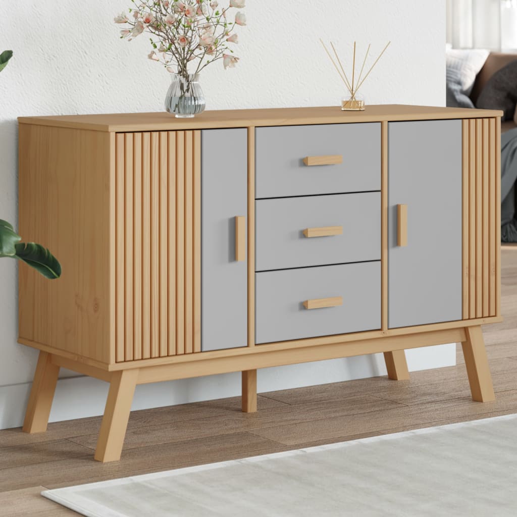 Sideboard OLDEN Gray and Brown 44.9"x16.9"x28.9" Solid Wood Pine