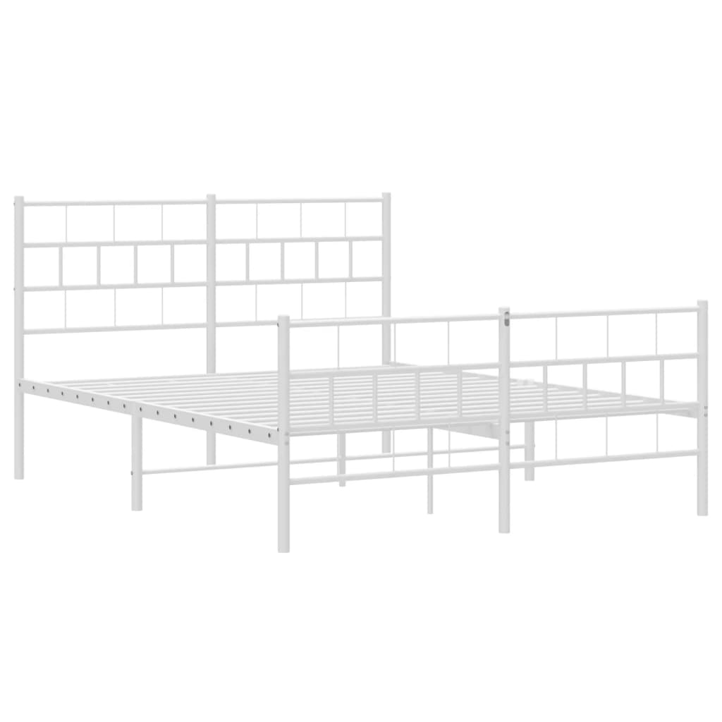 Metal Bed Frame without Mattress with Footboard White 53.1"x74.8"