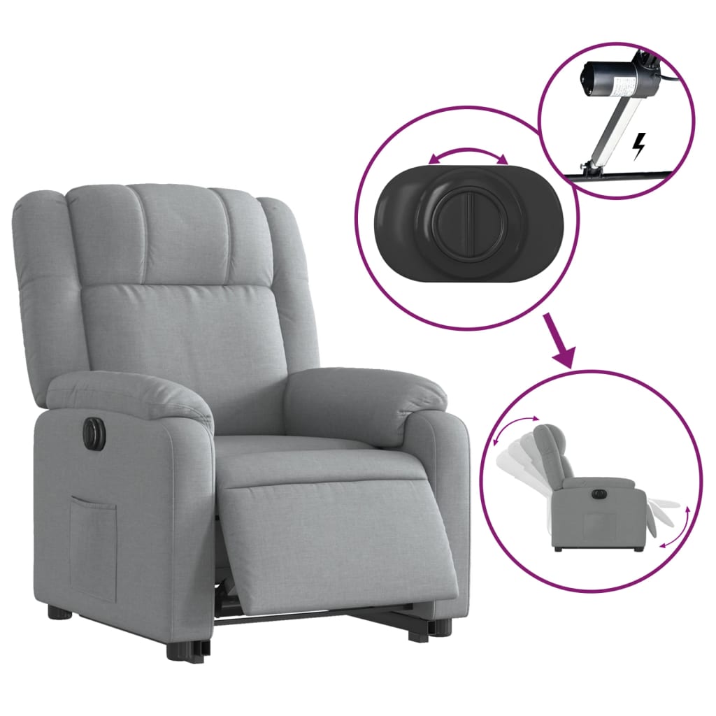 Electric Stand up Recliner Chair Light Gray Fabric