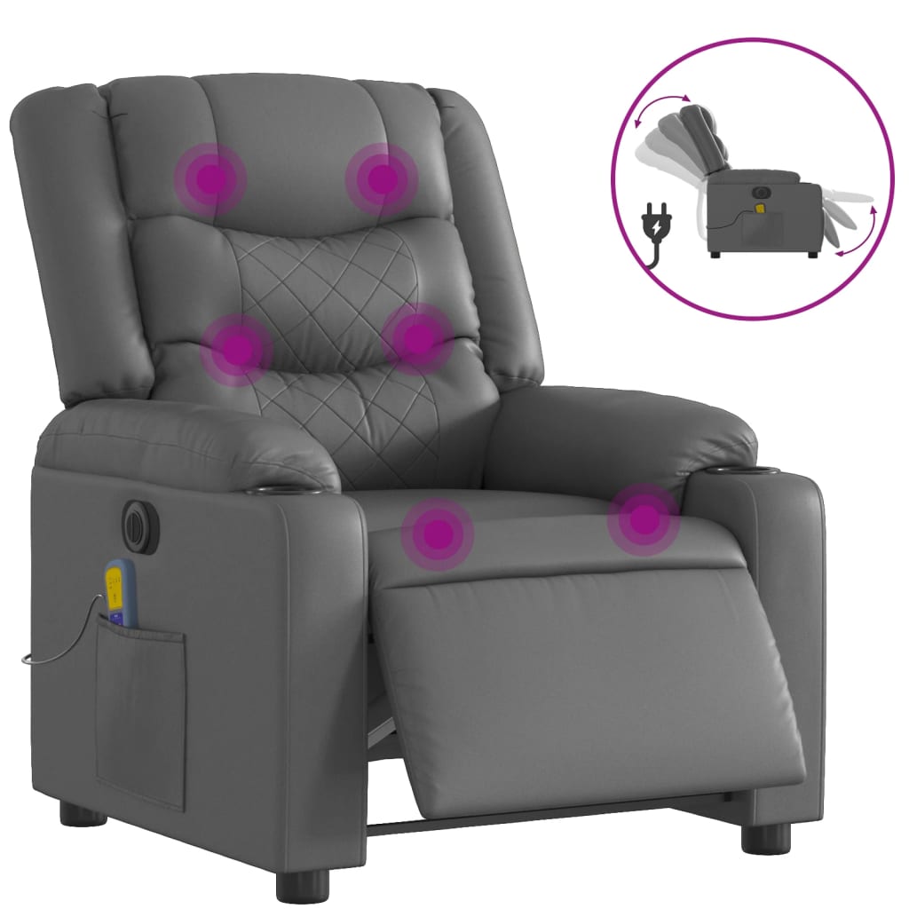 Electric Massage Recliner Chair Gray Faux Leather