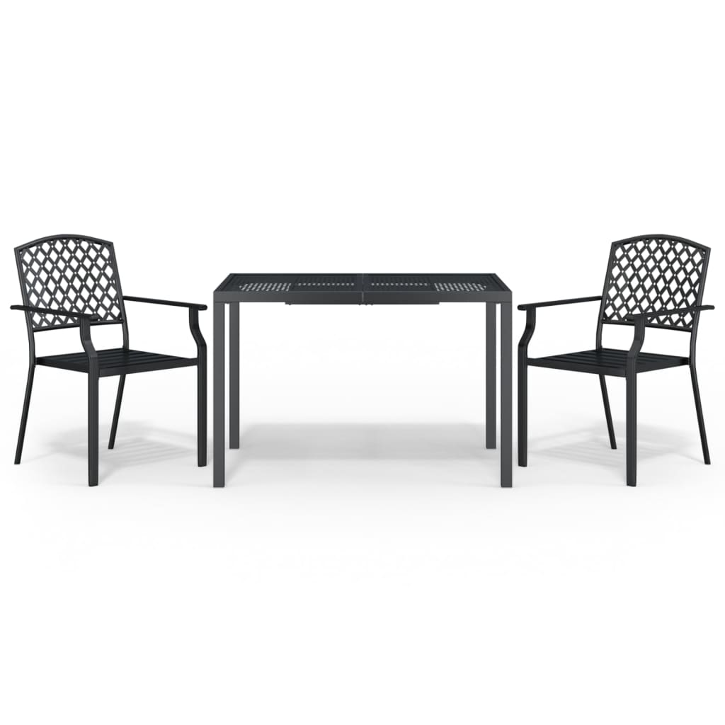 3 Piece Patio Dining Set Anthracite Steel