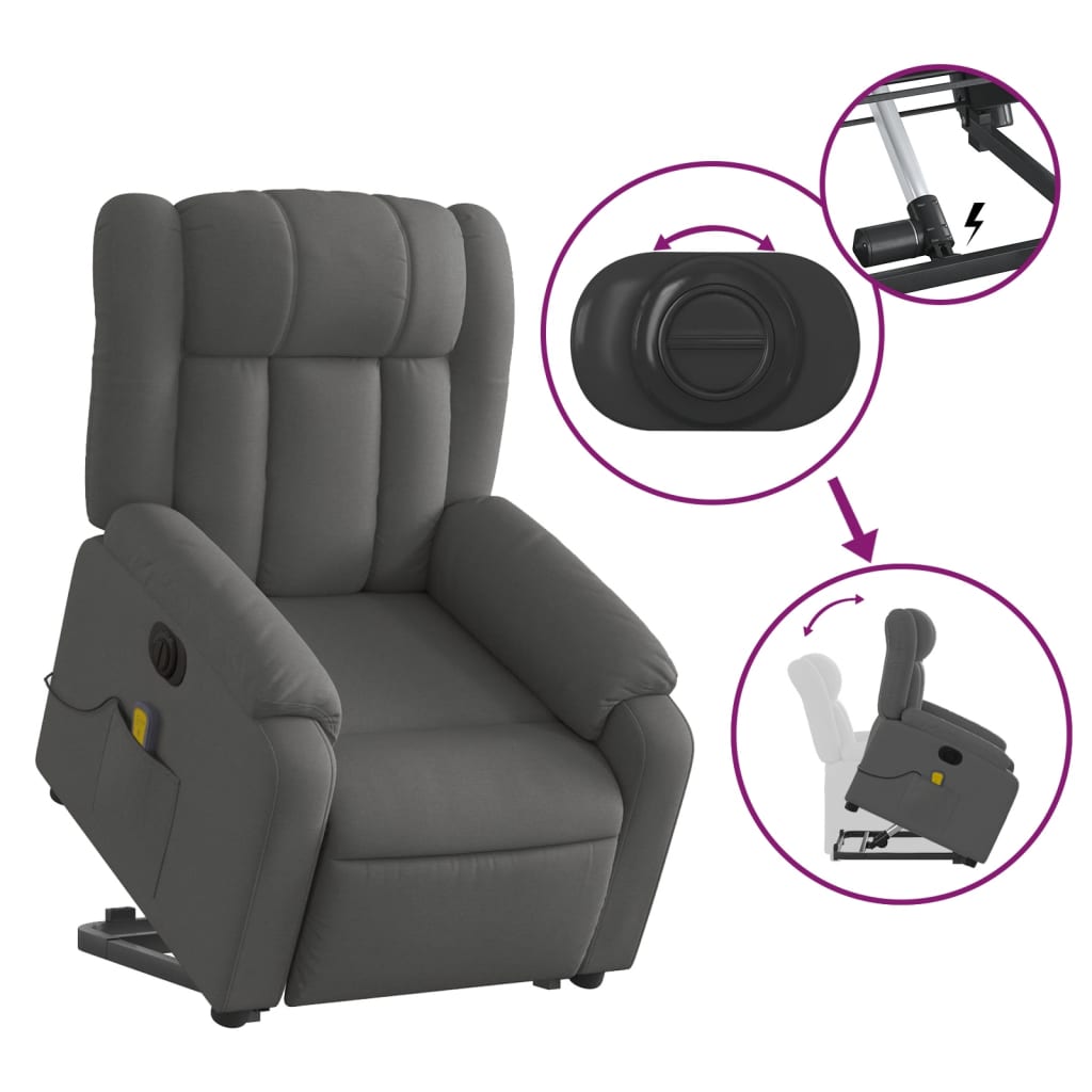 Electric Stand up Massage Recliner Chair Dark Gray Fabric