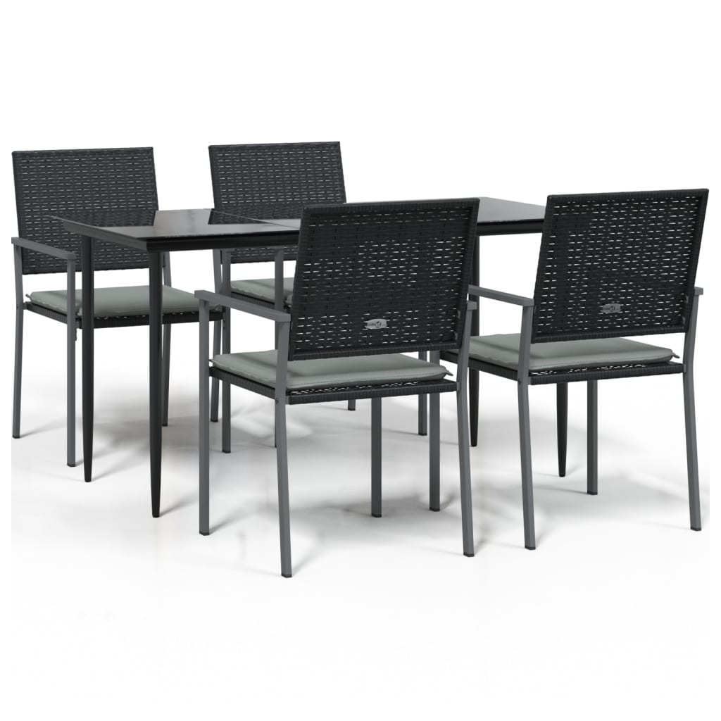 5 Piece Patio Dining Set with Cushions Poly Rattan and Steel