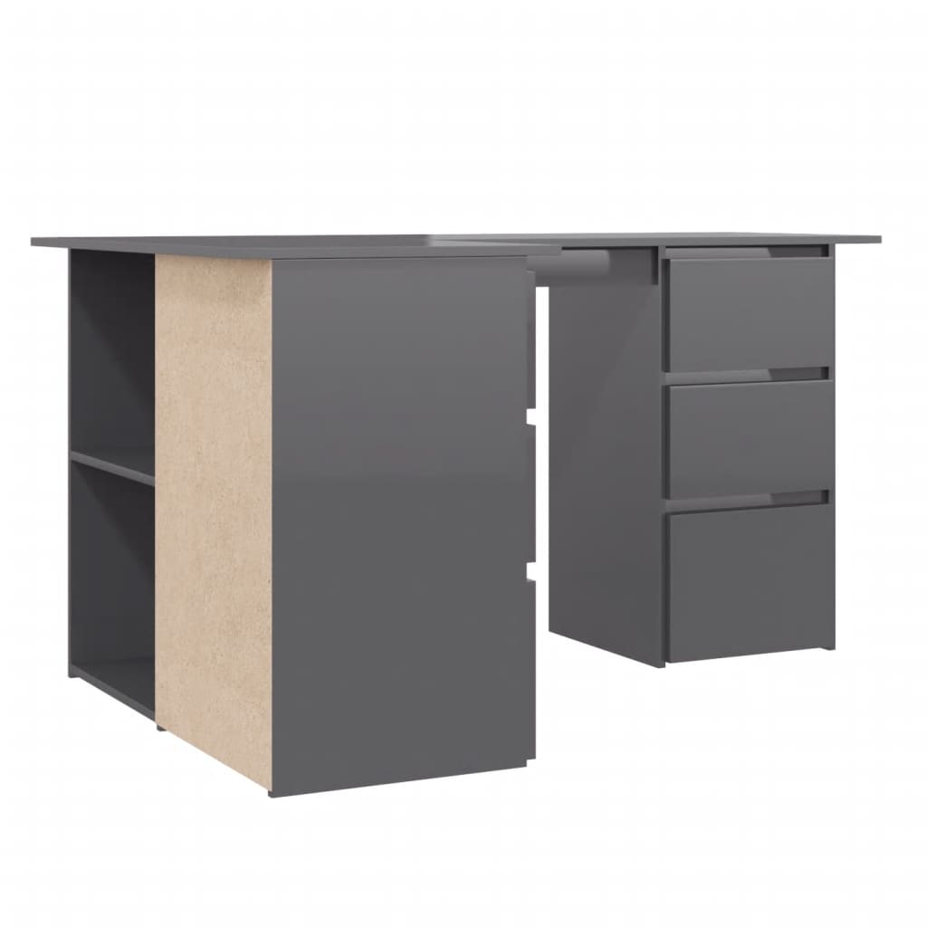 Corner Desk High Gloss Gray 57.1"x39.4"x29.9" Engineered Wood