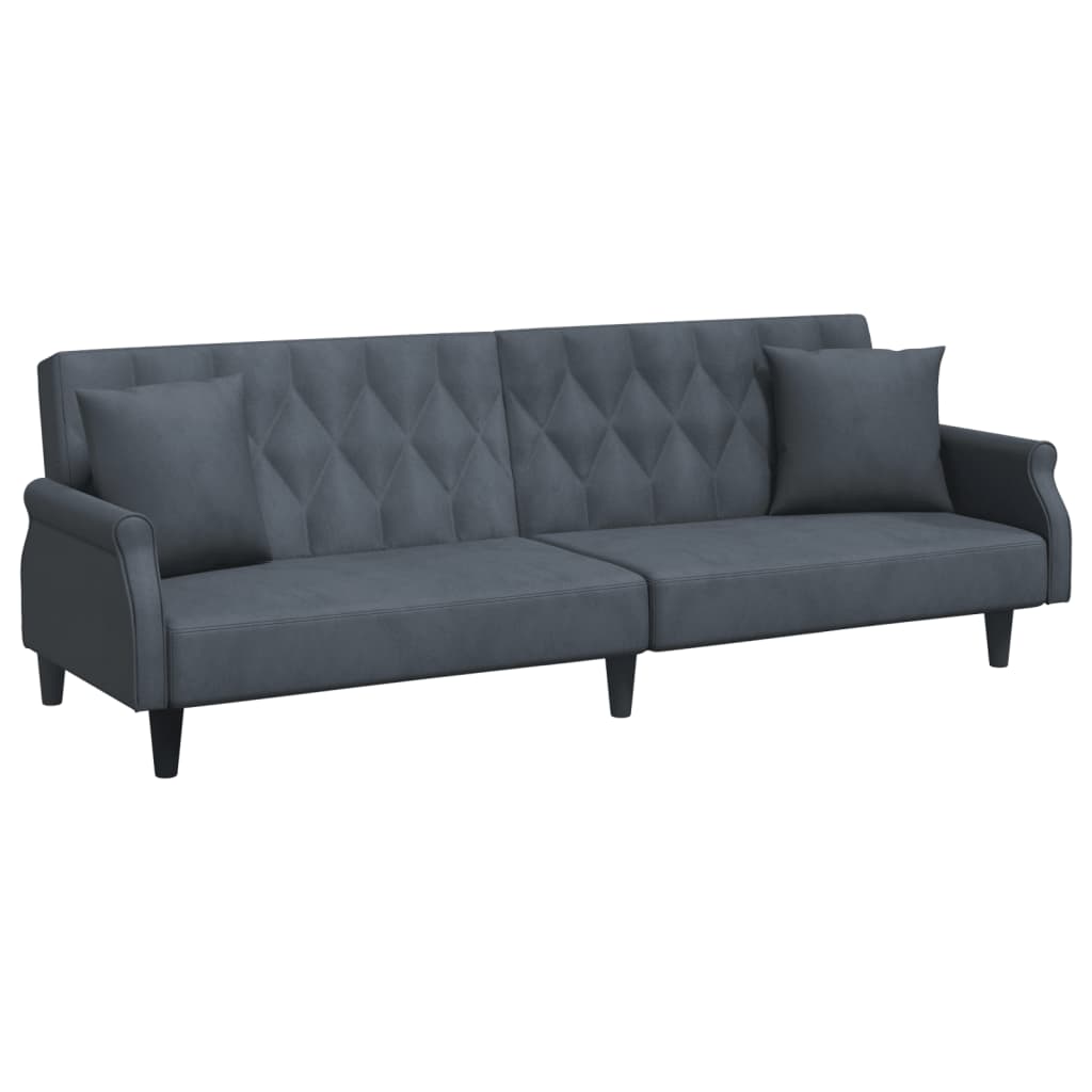 Sofa Bed with Armrests Dark Gray Velvet