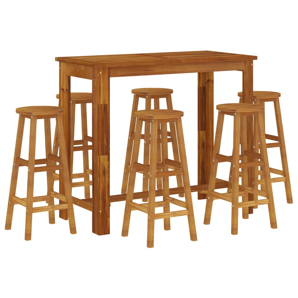 7 Piece Patio Bar Set Solid Wood Acacia