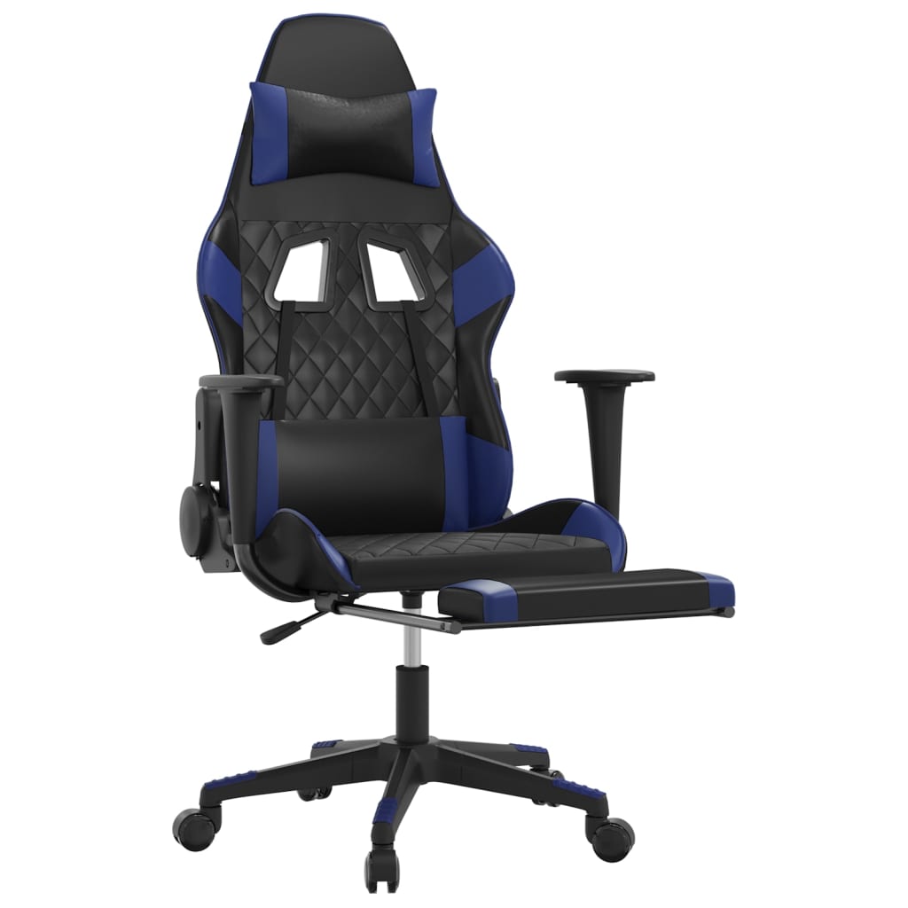 Massage Gaming Chair with Footrest Black&Blue Faux Leather