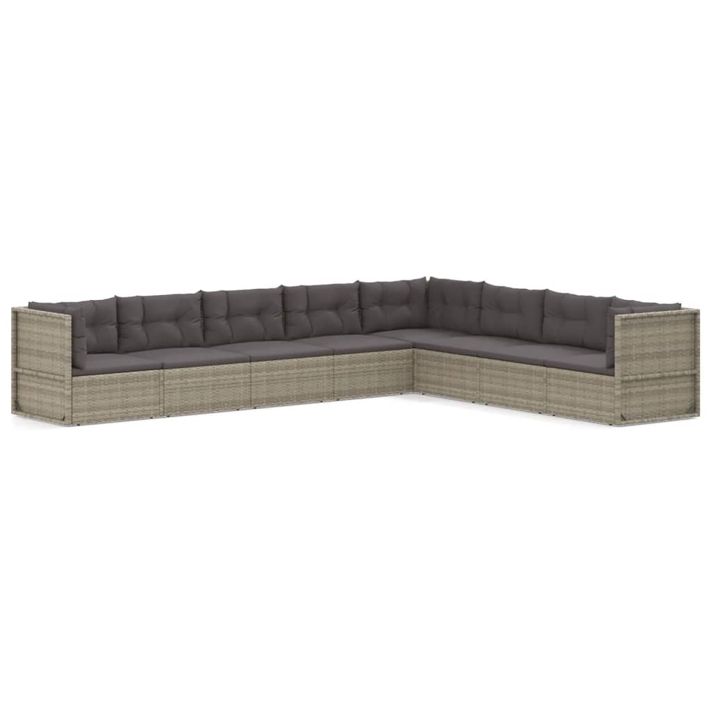 8 Piece Patio Lounge Set with Cushions Gray Poly Rattan