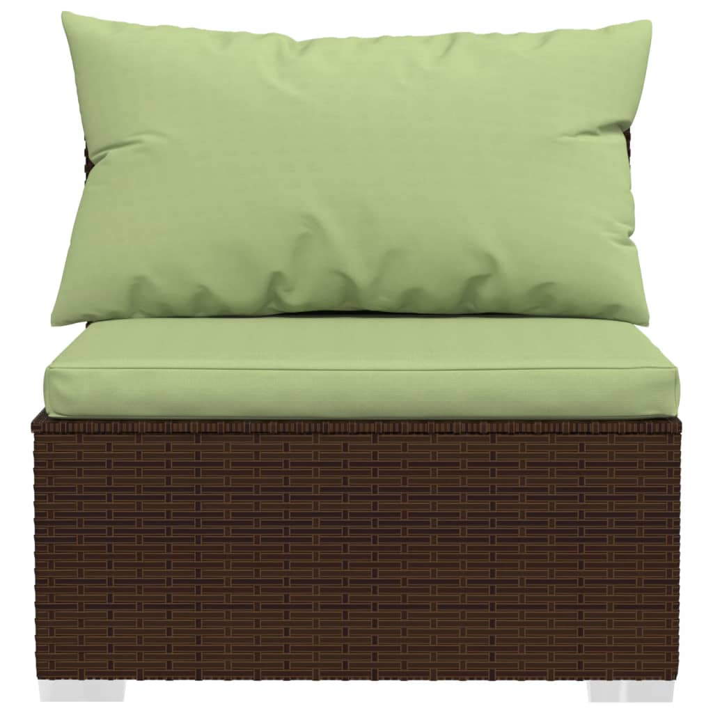 3 Seat Patio Sofa with Cushions Brown Poly Rattan