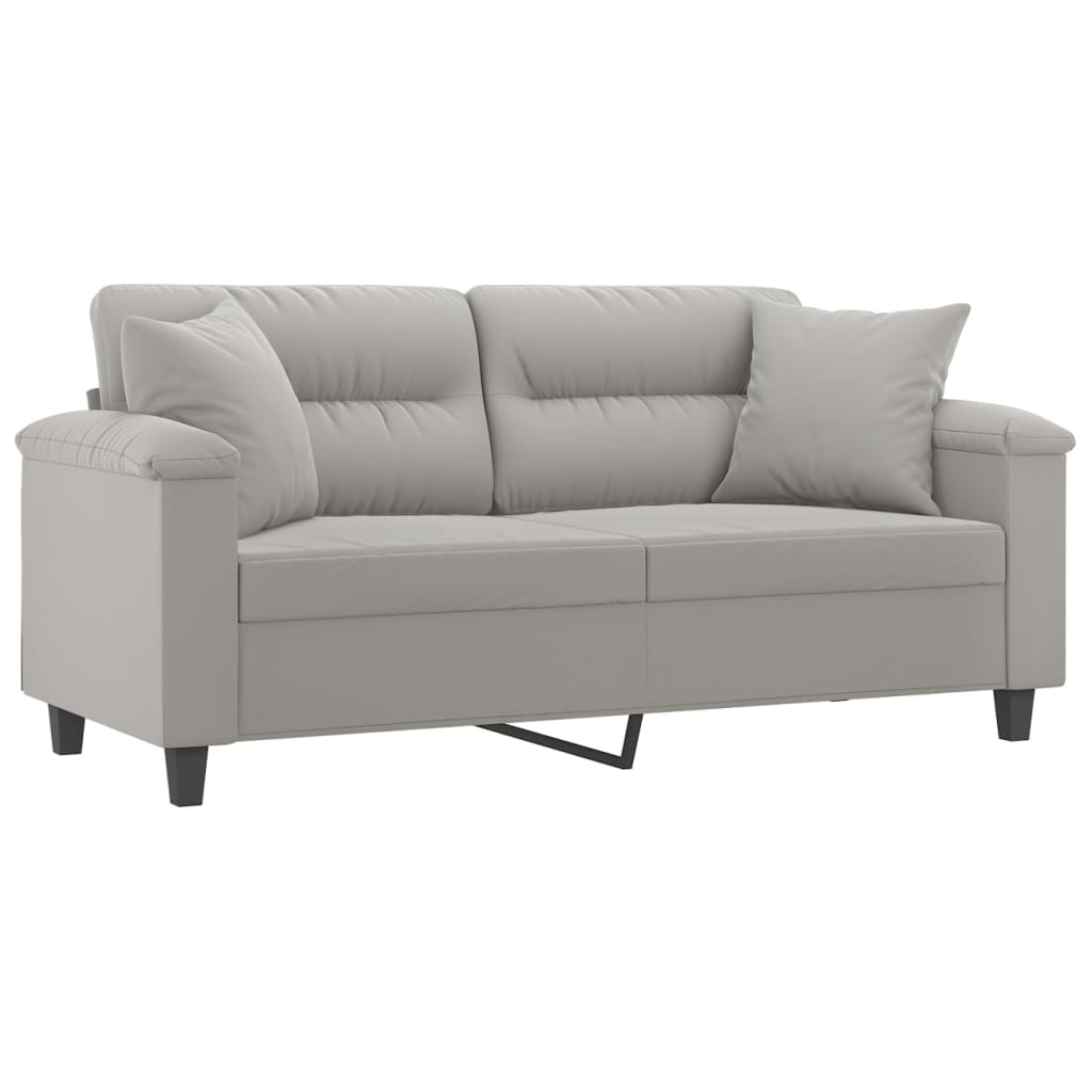 2-Seater Sofa with Pillows&Cushions Light Gray 55.1" Microfiber Fabric