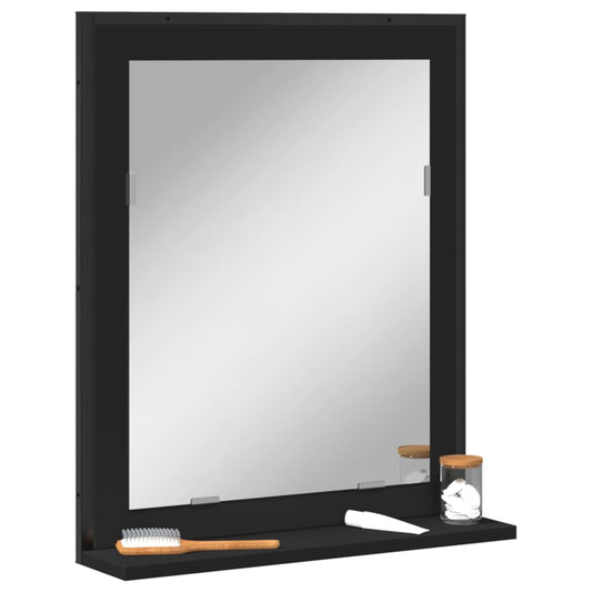 Bathroom Mirror with Shelf Black 19.7"x4.7"x23.6" Engineered Wood