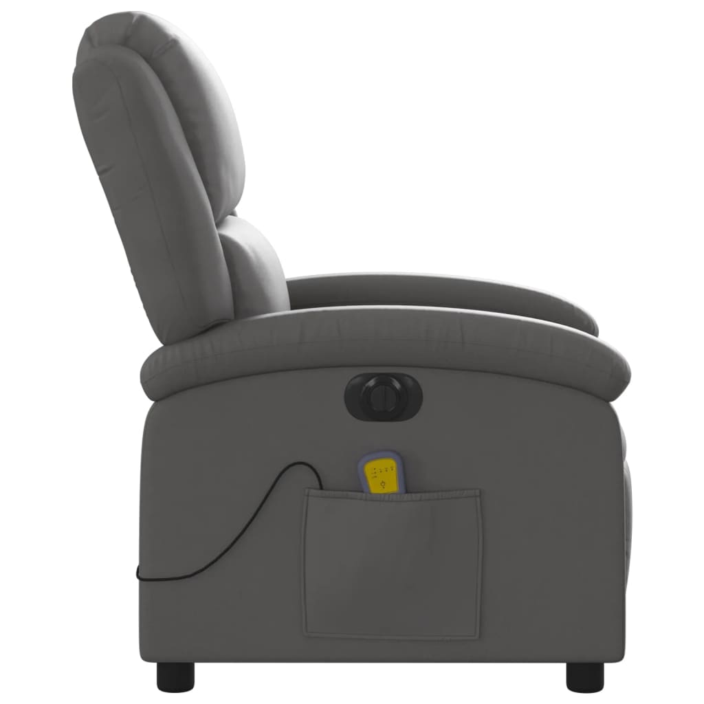 Electric Massage Recliner Chair Gray Real Leather