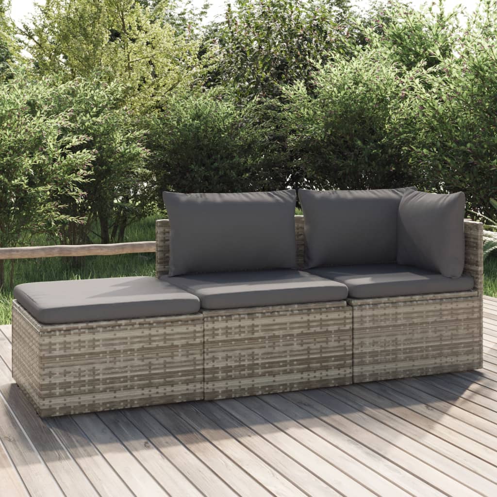 3 Piece Patio Lounge Set with Cushions Gray Poly Rattan